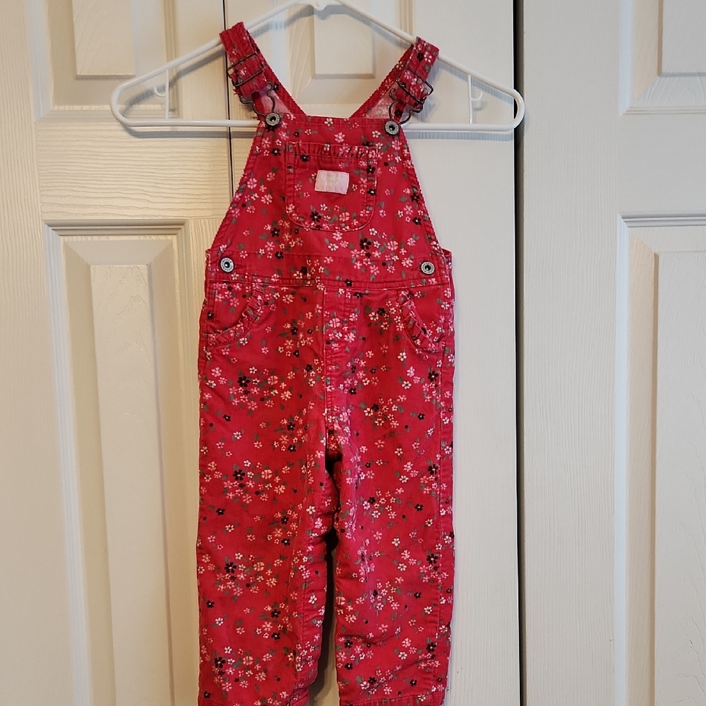 OshKosh B'gosh Dark Pink Vintage Floral Corduroy  Overalls